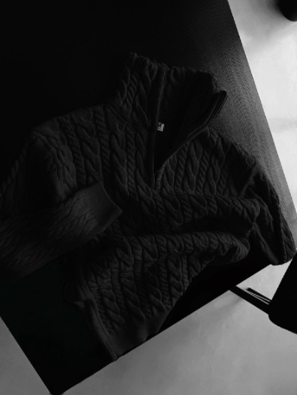 Sweater Cable Knit Half Zip Hooded