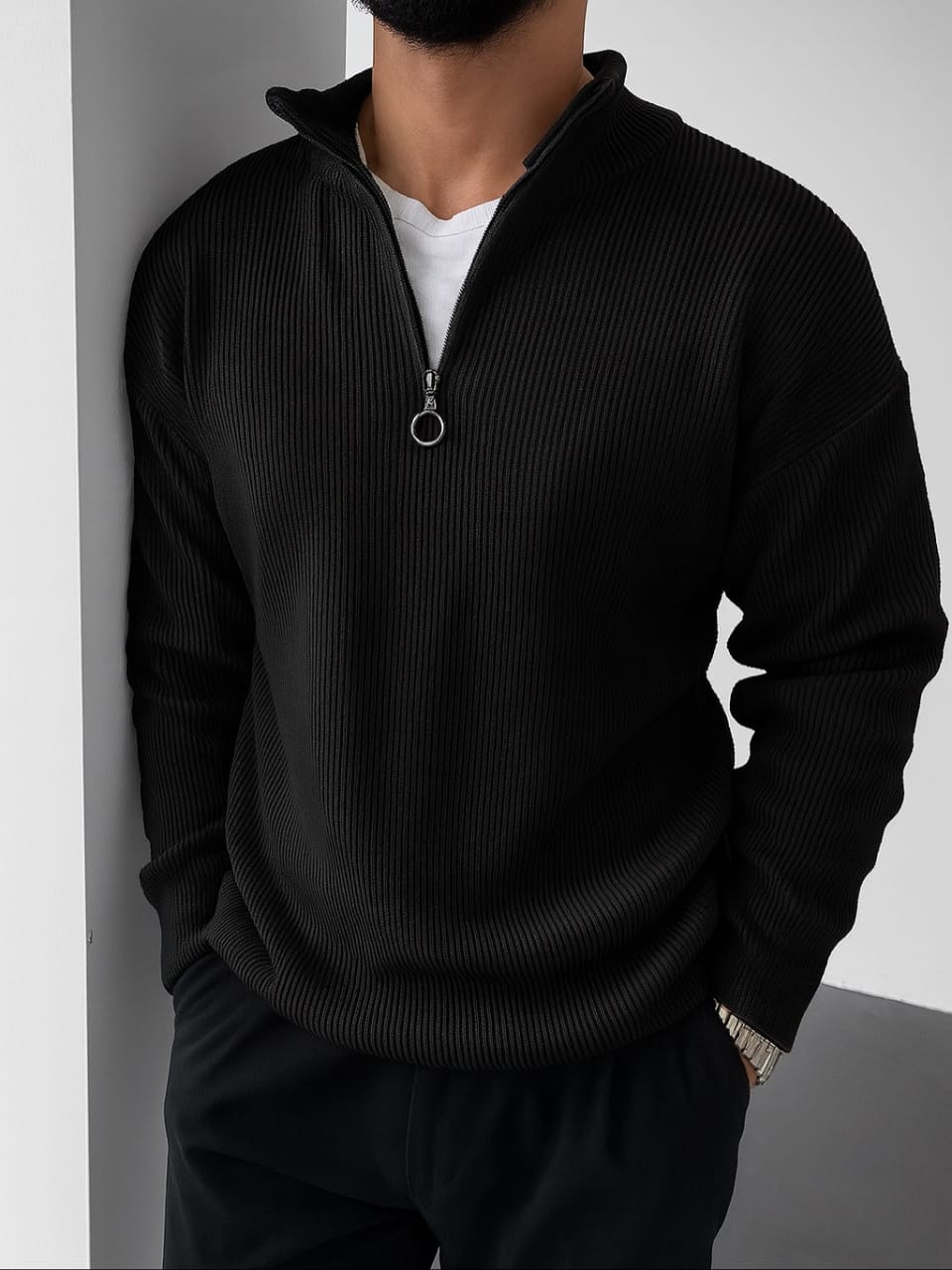 Shirt Ribbed Half-Zip Knit Pullover