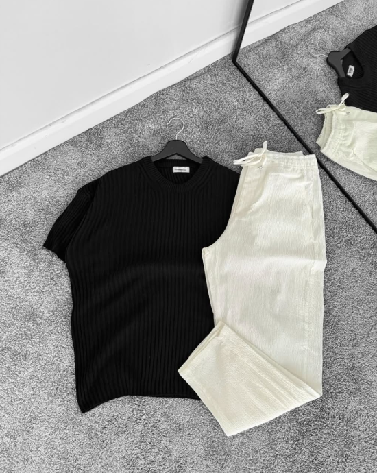 T-Shirt Ribbed Knit Short Sleeve