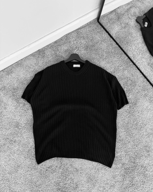 T-Shirt Ribbed Knit Short Sleeve