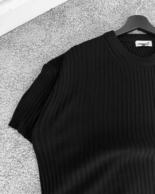 T-Shirt Ribbed Knit Short Sleeve