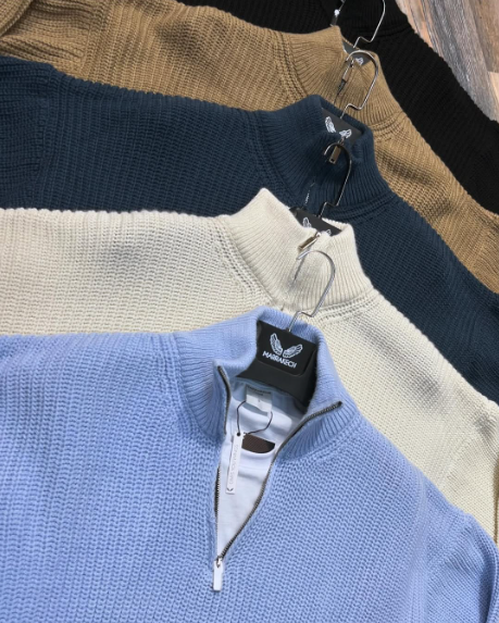 Sweater Chunky Quarter Zip Ribbed Knit