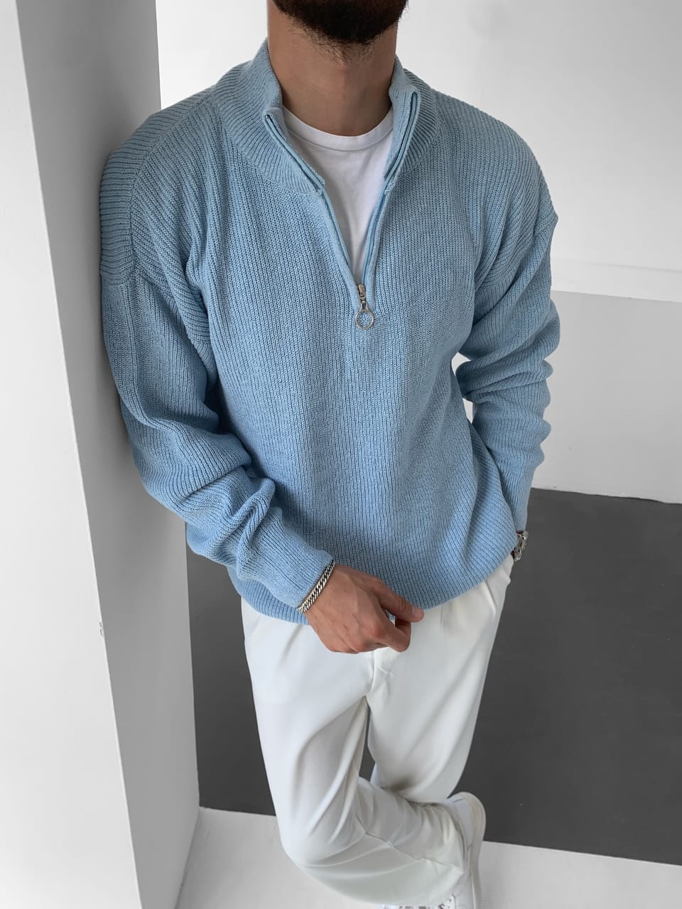 Shirt Ribbed Half-Zip Knit Pullover