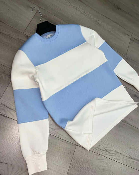 Striped Sweatshirt Long Sleeve Blue White Crewneck