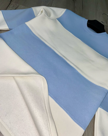 Striped Sweatshirt Long Sleeve Blue White Crewneck