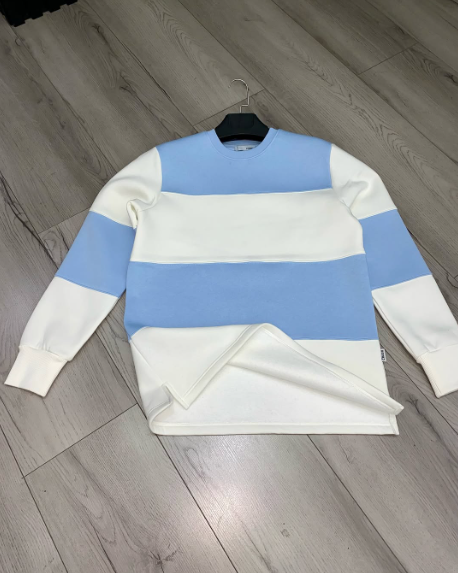 Striped Sweatshirt Long Sleeve Blue White Crewneck