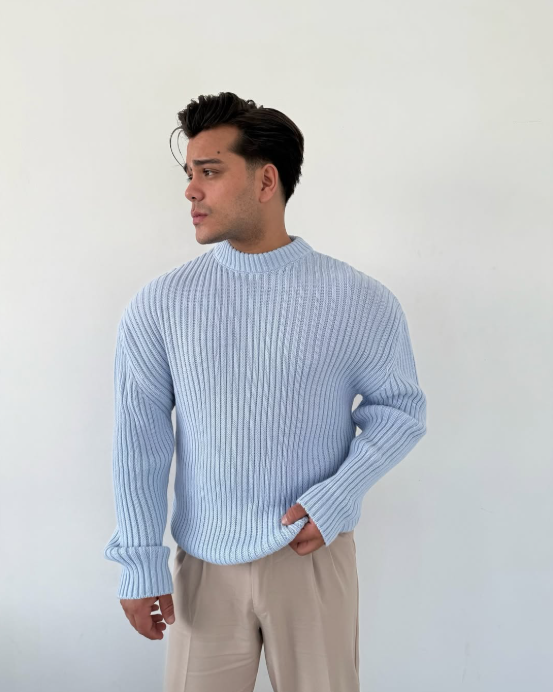 Sweater Wool Ribbed Crew Neck Knit