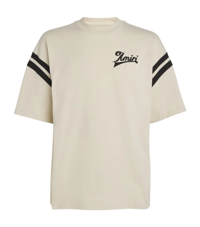 T-Shirt Cream Varsity Style Athletic Stripe