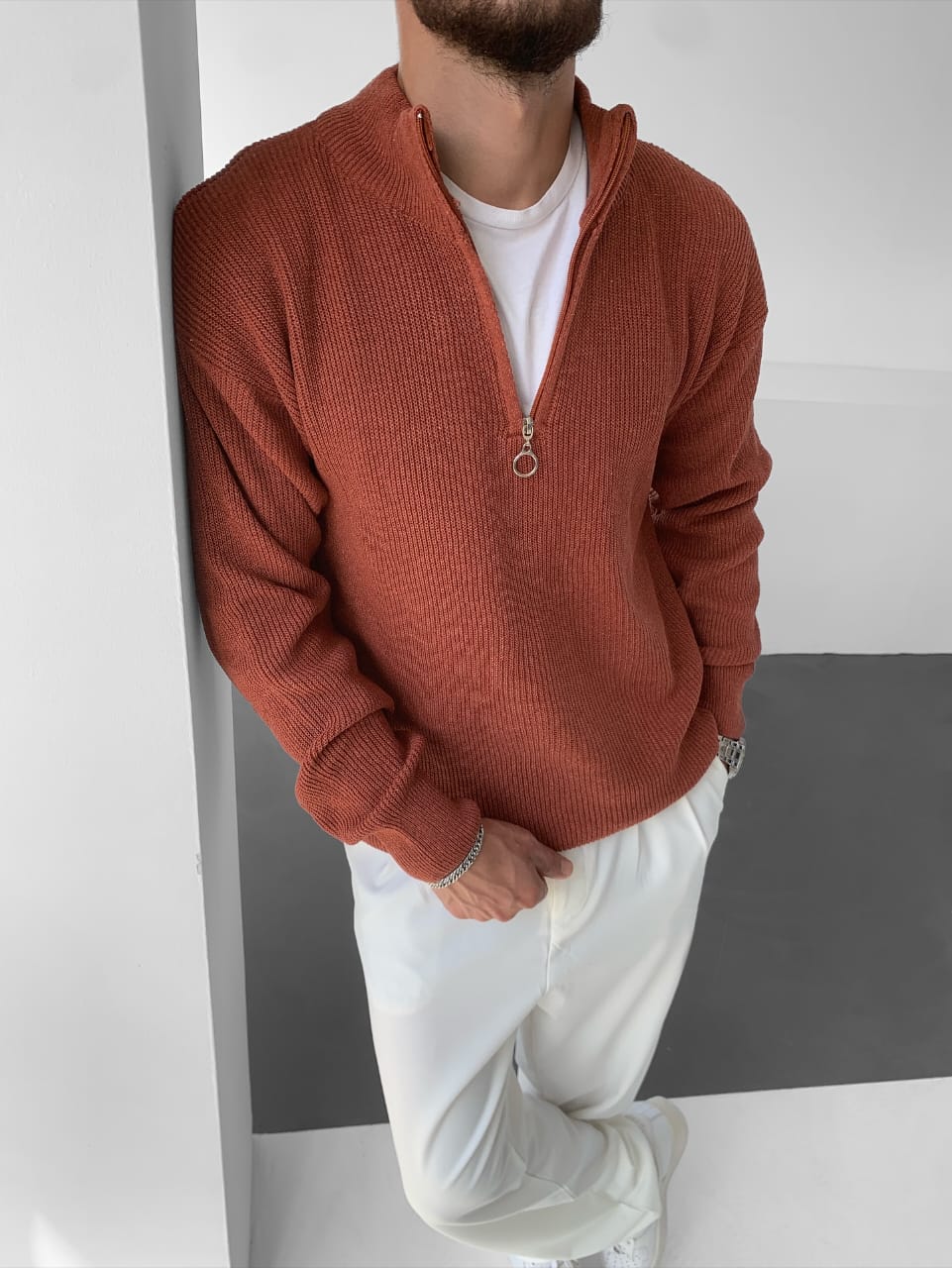 Shirt Ribbed Half-Zip Knit Pullover