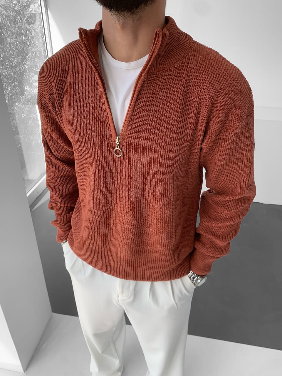 Shirt Ribbed Half-Zip Knit Pullover