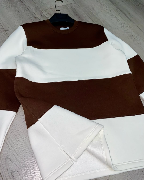 Sweatshirt Brown White Striped Crewneck