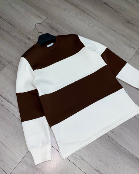 Sweatshirt Brown White Striped Crewneck
