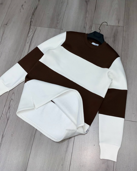 Sweatshirt Brown White Striped Crewneck