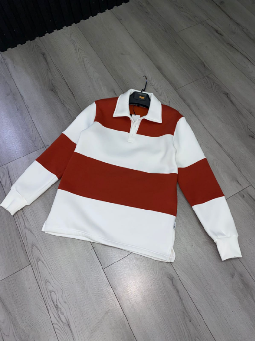 Brown Polo Shirt Striped Long Sleeve White