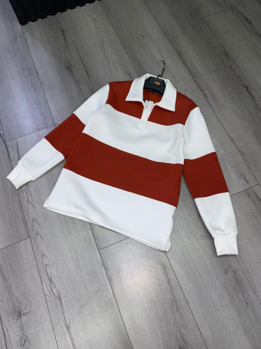Brown Polo Shirt Striped Long Sleeve White