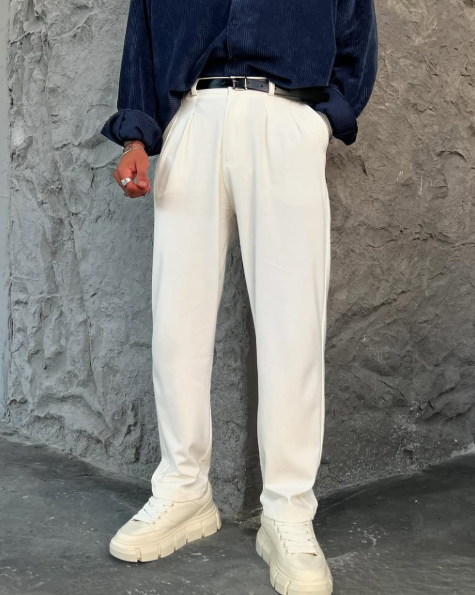 Pants Cream Wide Leg Relaxed Fit Oversized Cotton