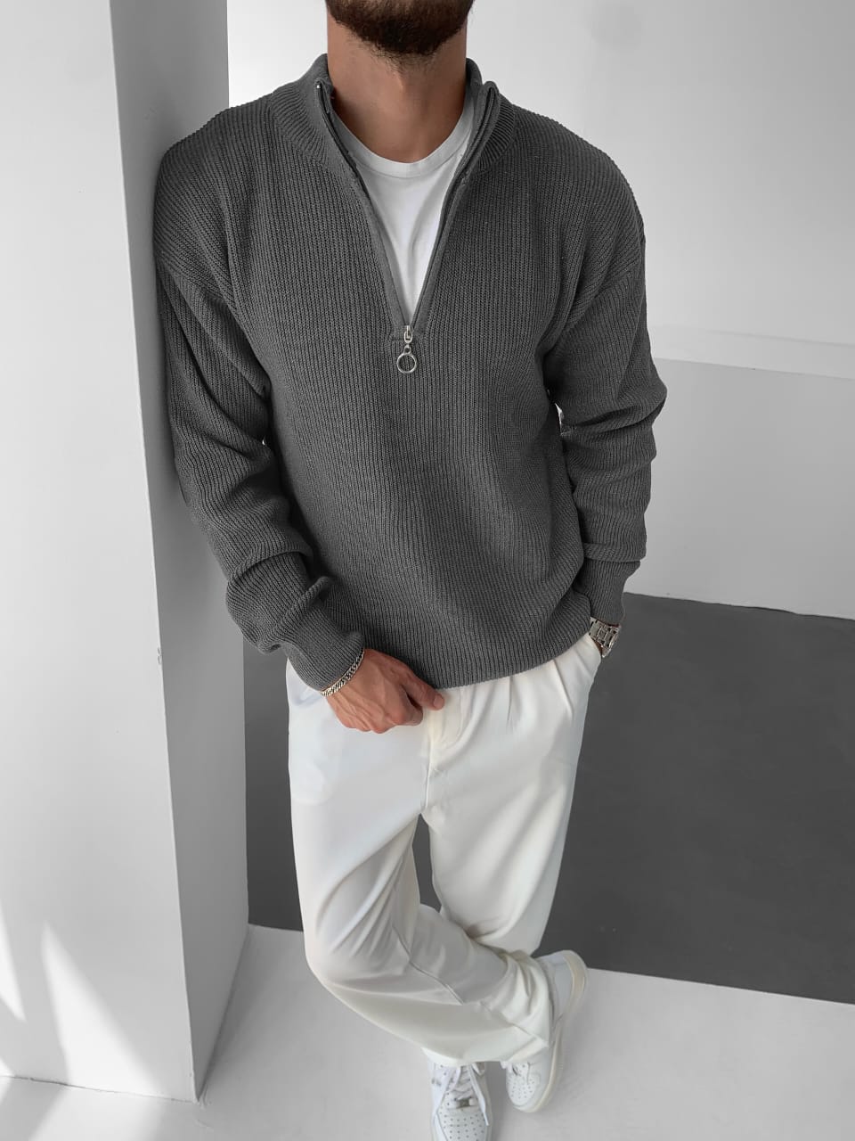 Shirt Ribbed Half-Zip Knit Pullover