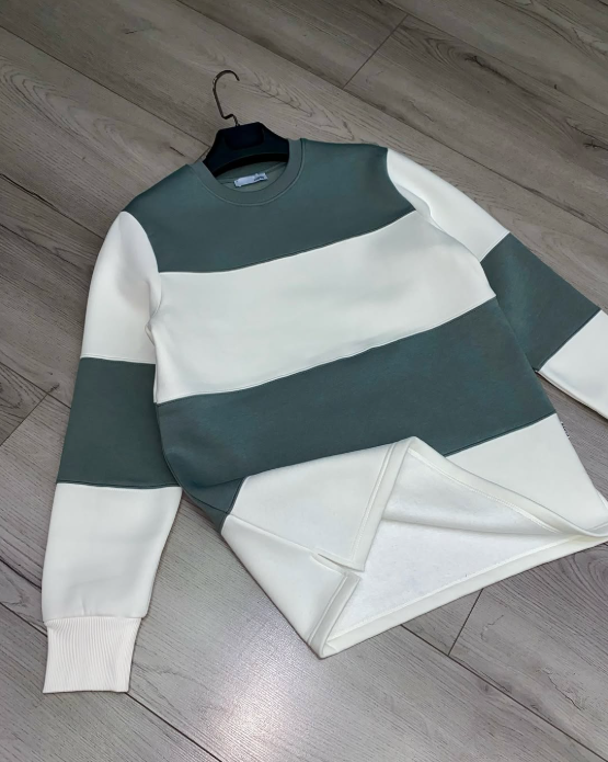 Gray Striped Sweatshirt Crewneck