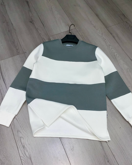 Gray Striped Sweatshirt Crewneck