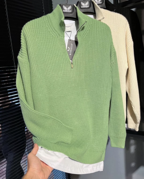 Sweater Chunky Quarter Zip Ribbed Knit