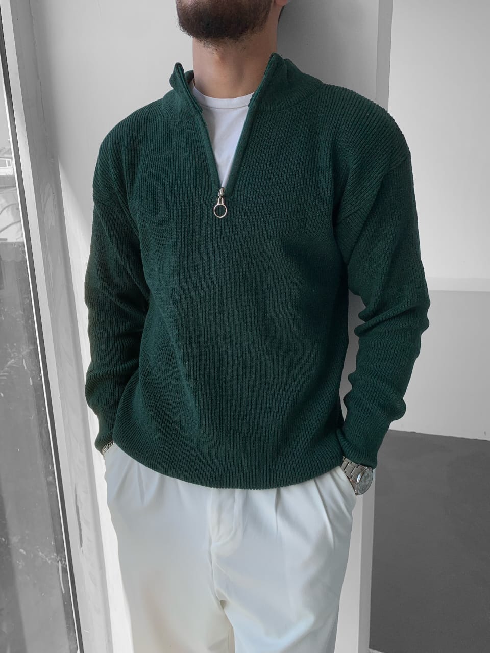 Shirt Ribbed Half-Zip Knit Pullover