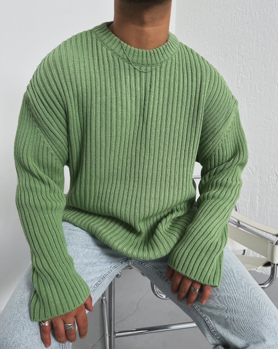 Sweater Wool Ribbed Crew Neck Knit
