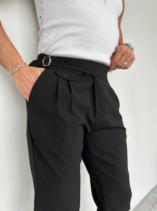 Italian Beige Slim Fit Straight Leg Pants