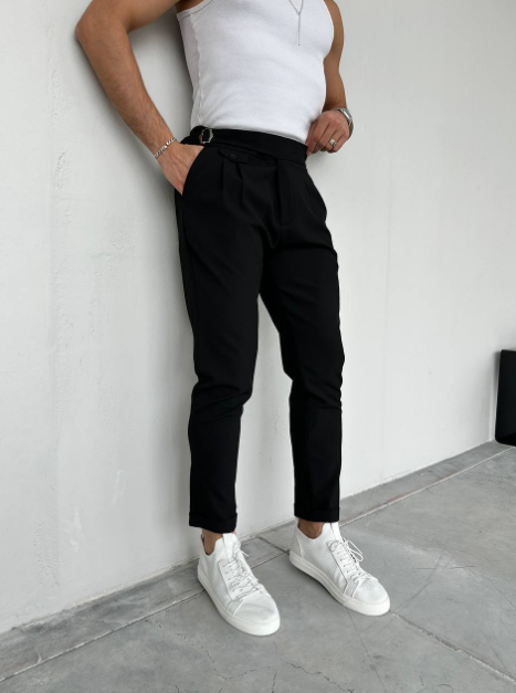 Italian Beige Slim Fit Straight Leg Pants