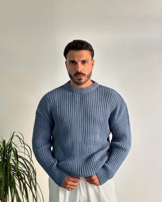 Sweater Wool Ribbed Crew Neck Knit