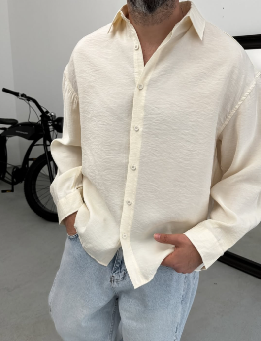 Linen Button Down Chemise Cream Long Sleeve