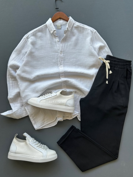 Men's Textured Long Sleeve Chemise