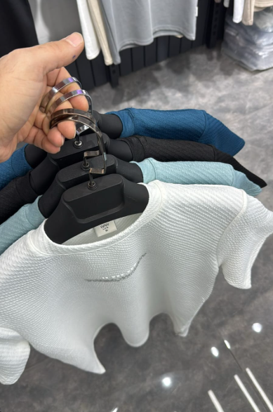 T-shirt Ribbed Knit Short Sleeve Cotton Textured