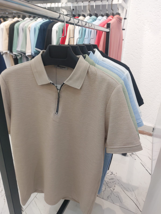 Quarter Zip Polo Shirt Textured Cotton Pullover