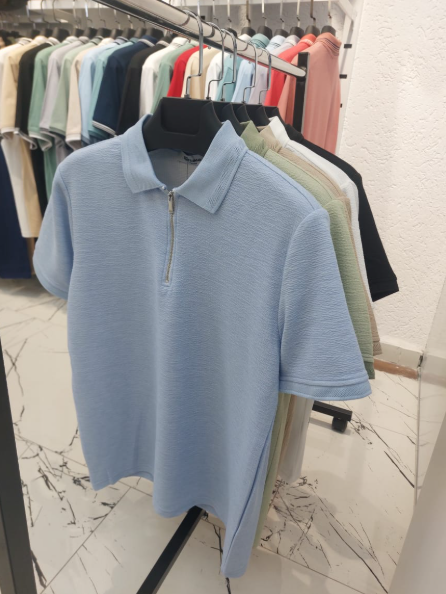 Quarter Zip Polo Shirt Textured Cotton Pullover