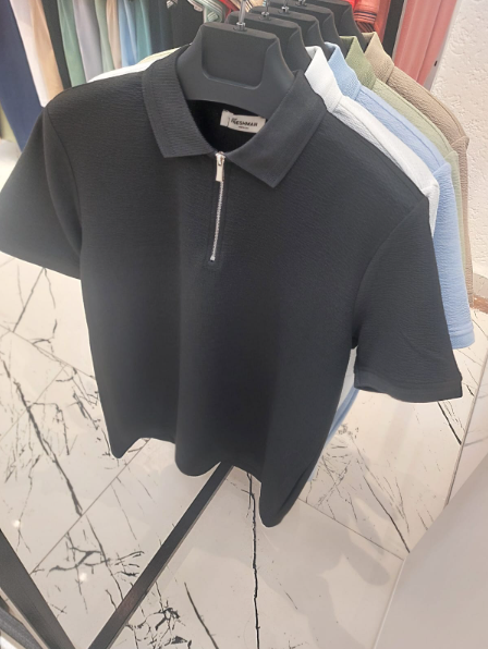 Quarter Zip Polo Shirt Textured Cotton Pullover