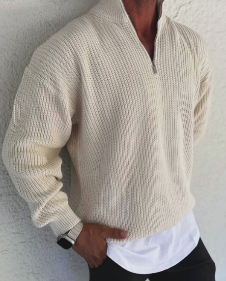 Sweater Chunky Quarter Zip Ribbed Knit