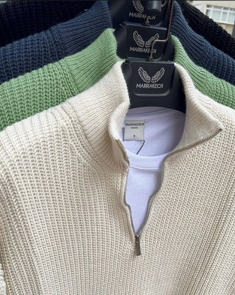 Sweater Chunky Quarter Zip Ribbed Knit