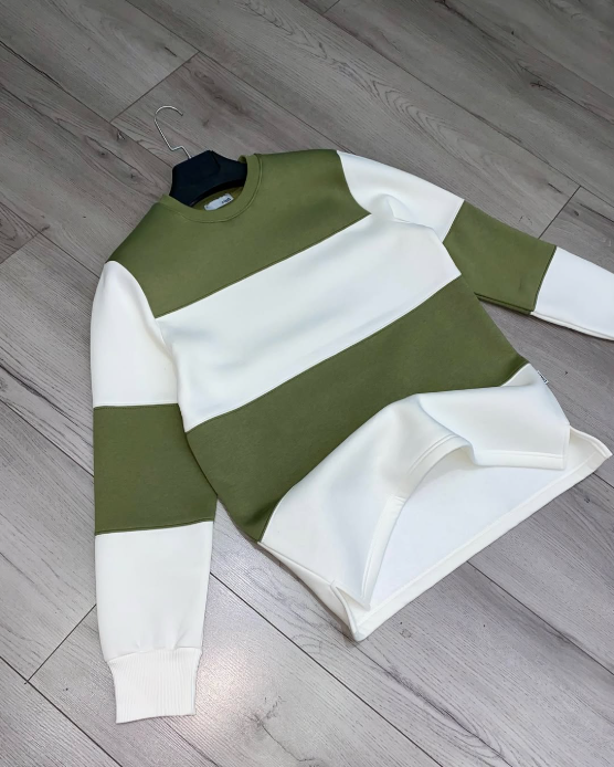Sweatshirt Olive Green and White Crewneck