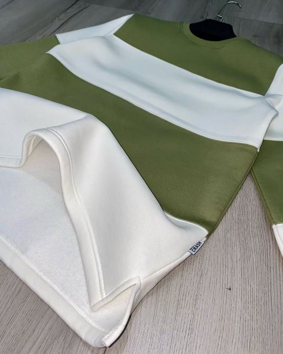 Sweatshirt Olive Green and White Crewneck