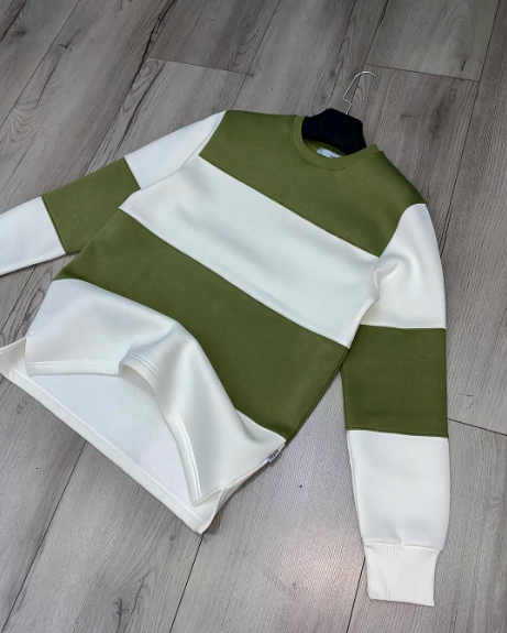 Sweatshirt Olive Green and White Crewneck