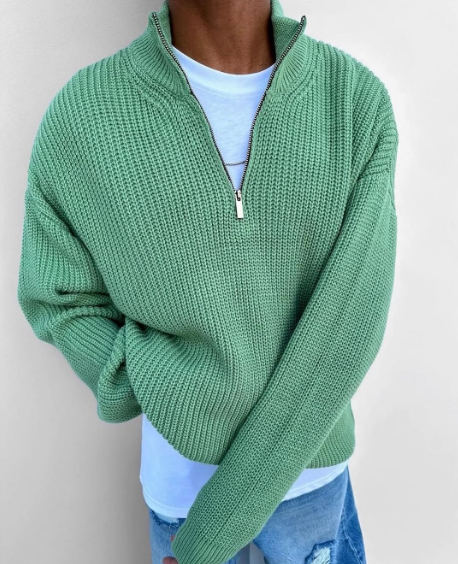 Sweater Chunky Quarter Zip Ribbed Knit
