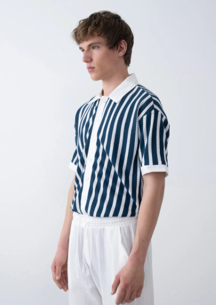 Striped Polo T-shirt Cotton Blend Top