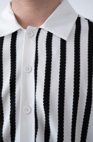 Striped Polo T-shirt Cotton Blend Top