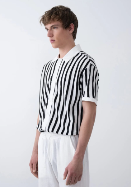 Striped Polo T-shirt Cotton Blend Top