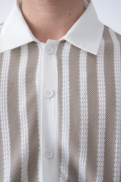 Striped Polo T-shirt Cotton Blend Top