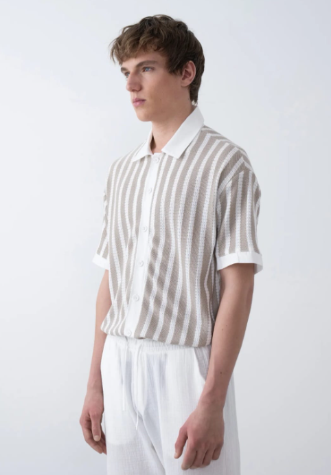Striped Polo T-shirt Cotton Blend Top