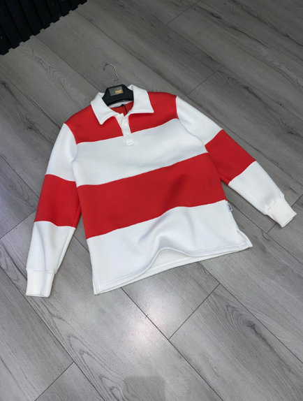Striped Rugby Polo Long Sleeve Orange White