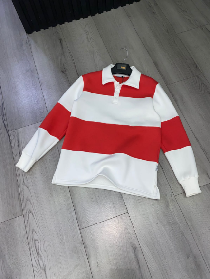 Striped Rugby Polo Long Sleeve Orange White