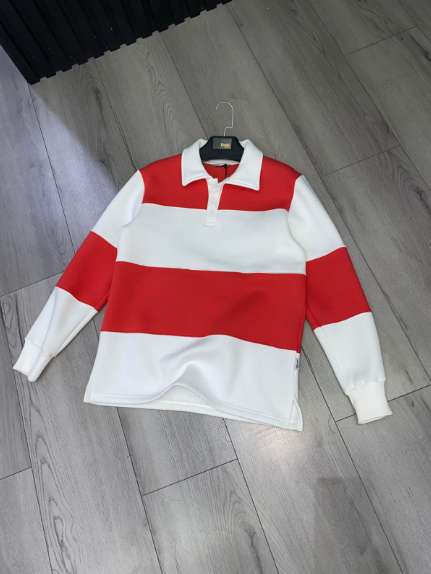 Striped Rugby Polo Long Sleeve Orange White