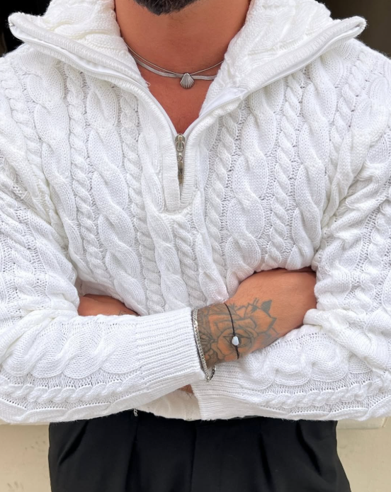 Sweater Cable Knit Half Zip Hooded